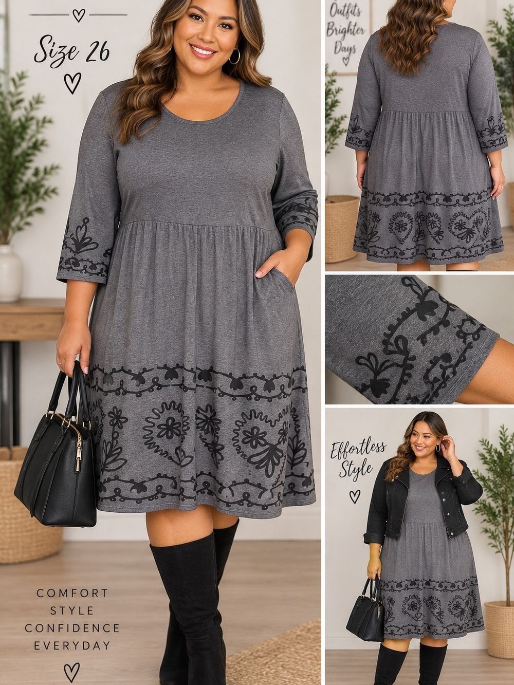 BloomChic NWT Plus Size 26 Gray Black Floral Print Midi Dress